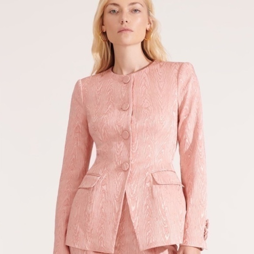 Veronica Beard Pink Jacquard Collarless Eris Suit Jacket Blazer
